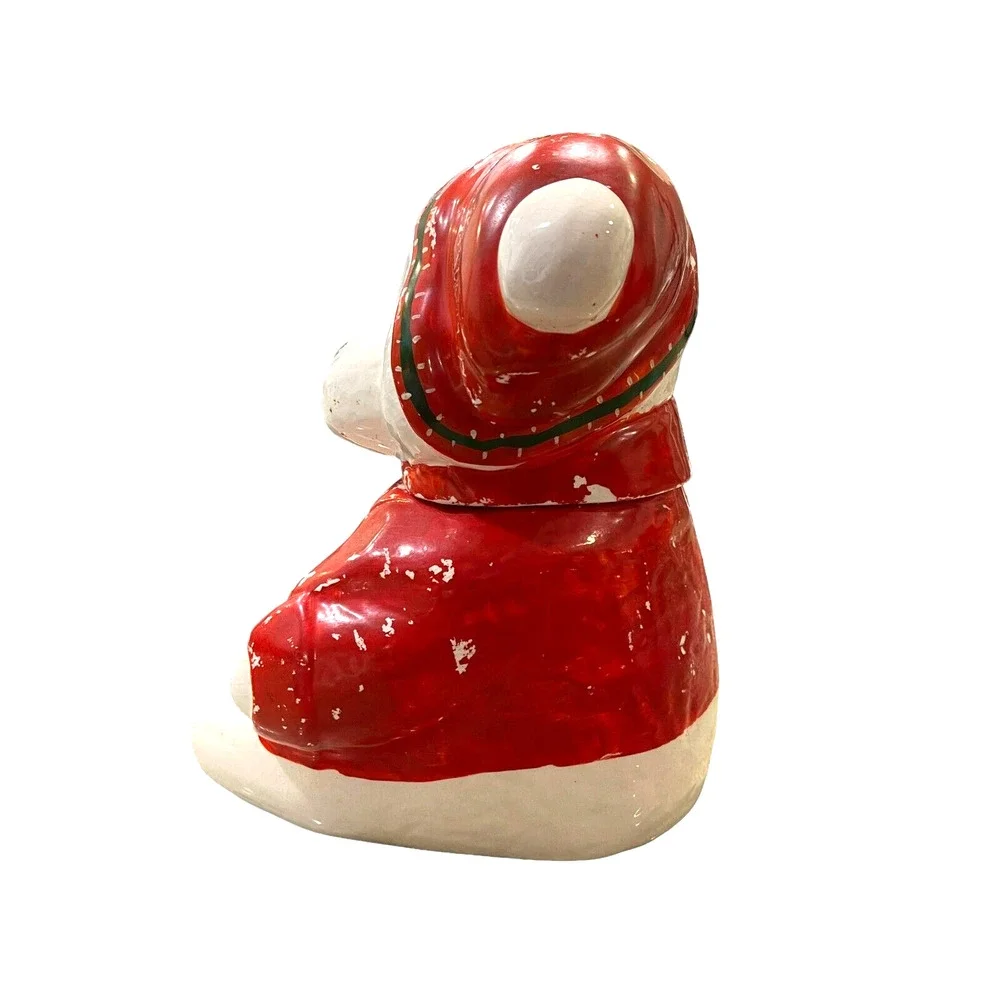 VTG Ceramic White Teddy Bear in Red Sweater‎ Decorative Canister Jar 11.5in Tall